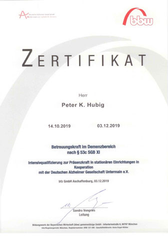 Zertifikat von Peter K. Hubig